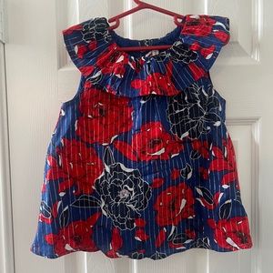 Janie and Jack girl shirt red white blue flowers ruffle collar 6 nwt 4th of July